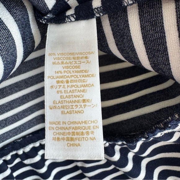 KATE SPADE Navy Blue Striped Peplum Top | Boat Neck 3/4 Sleeve w Pockets | Small - Picture 3 of 4